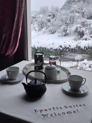 Set per la preparazione di tè e caffè presso Epavlis Meteora Suites Hotel