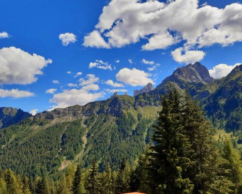 a view of a mountain range with a tree at Il Cirmolo delle Saline in Falcade