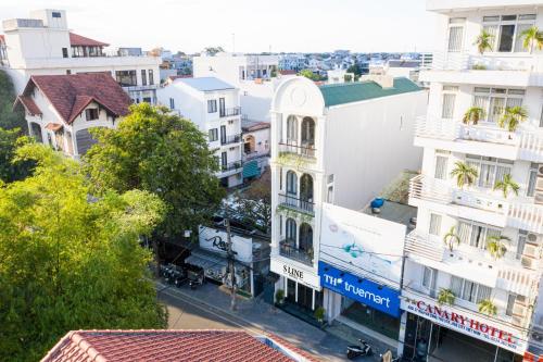 an overhead view of a city with buildings at Sline Hotel in Hue
