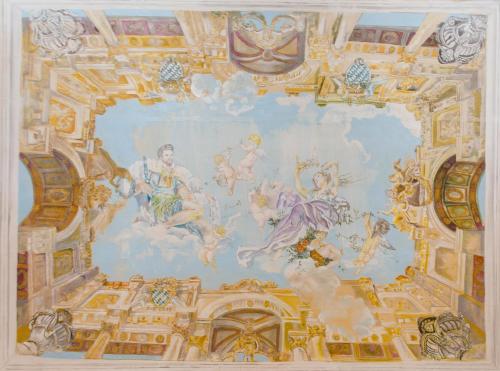 a painting on the ceiling of a building at Landhotel Grätz in Emmering