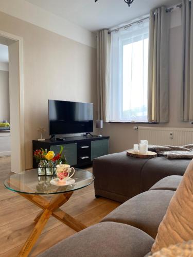 A television and/or entertainment centre at Ferienapartment HarzZeit