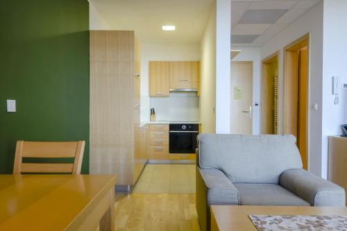 Il comprend un salon avec un canapé et une cuisine. dans l'établissement Villa Mari I, à Maribor