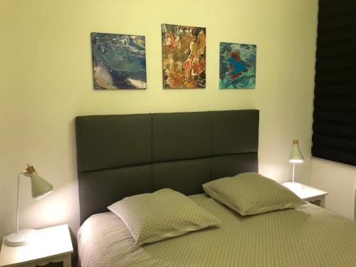 - une chambre avec un lit orné de 3 peintures murales dans l'établissement Le Central Victoria V -Central Point -55m2, à Nancy