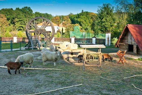 a group of animals standing around a playground at Penzion statek Bernard in Královské Poříčí