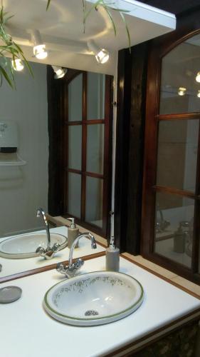 a bathroom counter with a sink and a mirror at Domaine de Séguéla in Fargues
