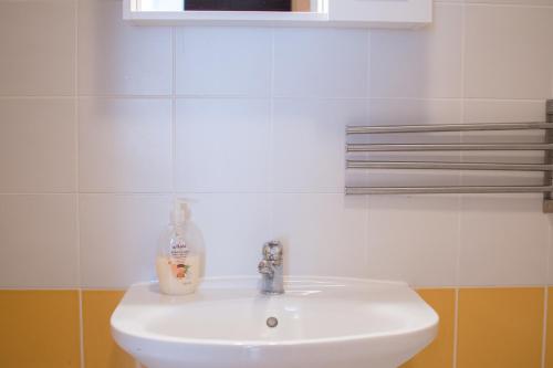 a white sink in a bathroom with a mirror at Villas Faro in Bašanija