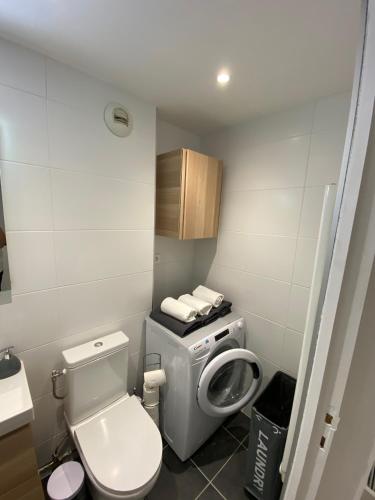 une petite salle de bain avec toilettes et lavabo dans l'établissement Annecy coeur de ville et du lac, à Annecy