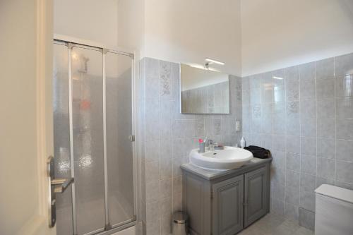a bathroom with a sink and a shower at La Villa des 3 ifs in Vallon-Pont-dʼArc