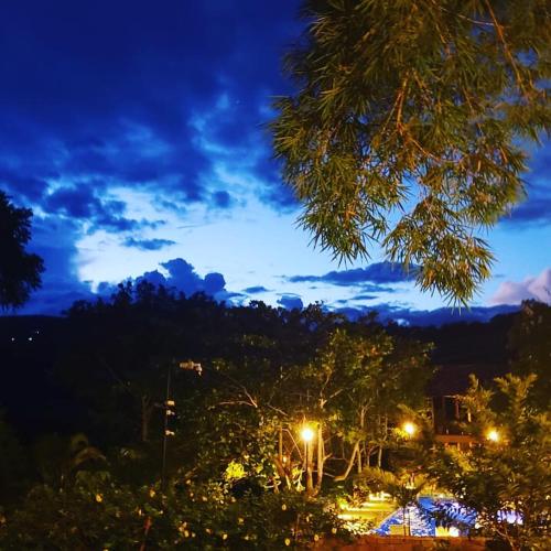 a night view of a city with trees and street lights at Hotel Casas de Campo El Ciruelo in San Gil