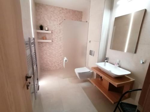 een witte badkamer met een wastafel en een toilet bij Apartmán ANIN in Nový Smokovec