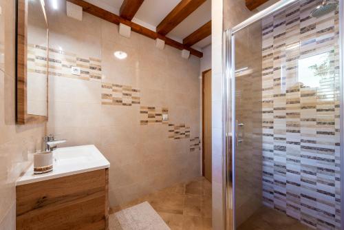 a bathroom with a shower and a sink at Villa Ane in Čelopeci