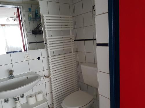 a small bathroom with a toilet and a sink at Russchaert in Zimmersheim