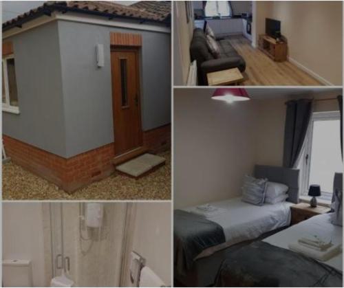 un collage de cuatro fotos de un dormitorio y una sala de estar en Wensum Lodge Hotel, en Fakenham