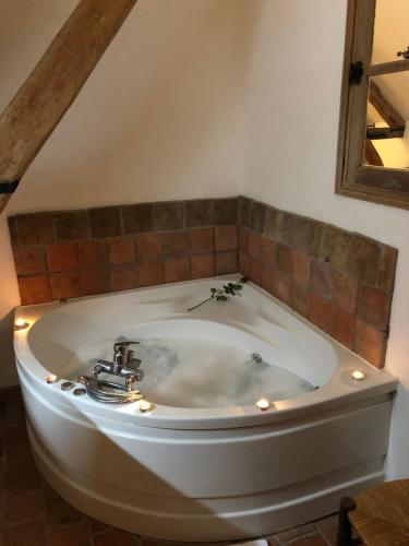 a bathroom with a bath tub with lights around it at Hotel L'Aunette Cottage in Chamant