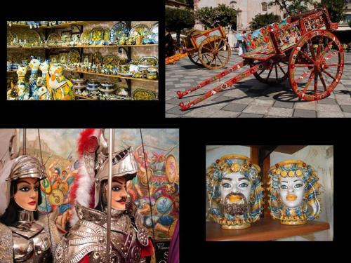 a collage of pictures with a statue and a carriage at Appartamento Raggio Di Sole in Acireale