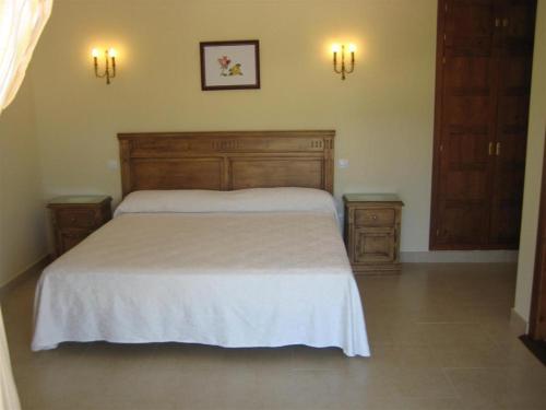 a bedroom with a bed and two night stands at Hotel Las Fuentes in Torrecaballeros