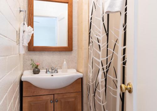 a bathroom with a sink and a mirror at Buckeye Tree Lodge in Three Rivers