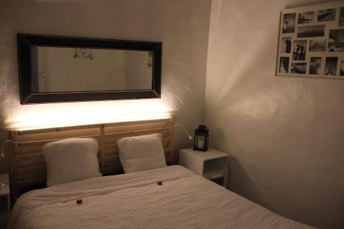 a bedroom with a bed with a mirror above it at La Loge Du Vieux Lyon in Lyon