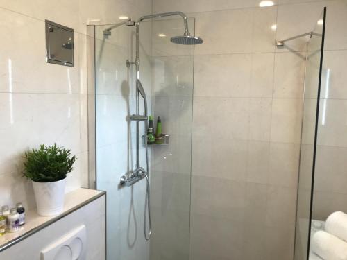 a shower with a glass door in a bathroom at Sweet Dreams - Studio Apartment in Dubrovnik