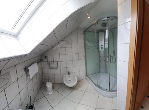 a bathroom with a shower and a toilet at Studio Wille in Lünen