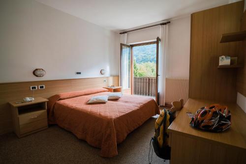 una camera d'albergo con un letto e una finestra di Hotel Rio a Caderzone