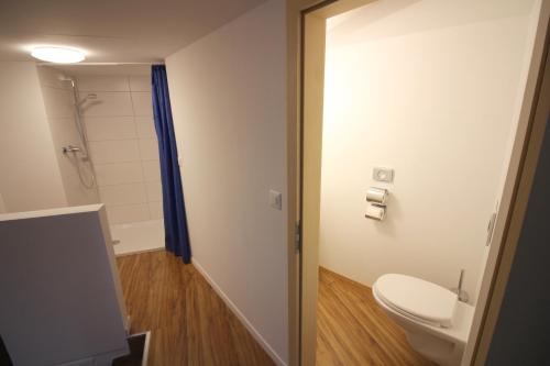 a bathroom with a toilet and a shower at Swiss Star California - Self Check-In in Zurich