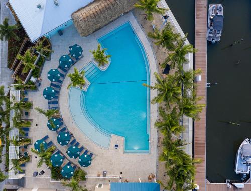 an overhead view of a swimming pool at a resort at Compass Hotel by Margaritaville Anna Maria Sound in Bradenton