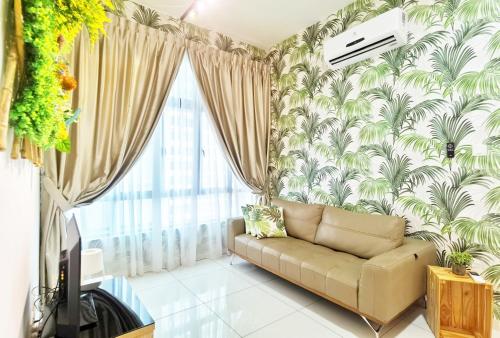 a living room with a couch and a large window at COZY D'Summit 2 Bedrooms @ 100mbps HIGH SPEED WIFI in Skudai