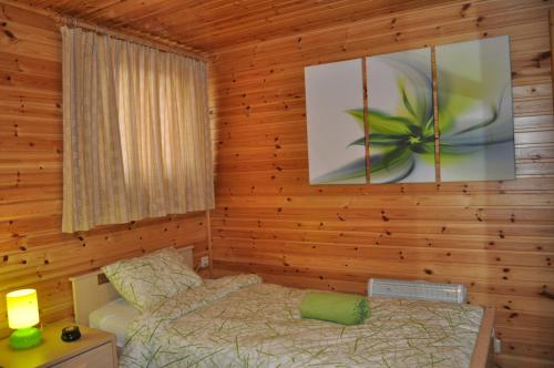 two beds in a room with wooden walls at Les Rochettes - Vénus 1 in La-Roche-en-Ardenne