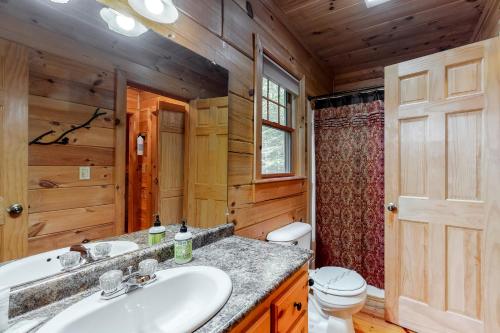 a bathroom with a white sink and a toilet at Indian Rock Lake in Blue Ridge