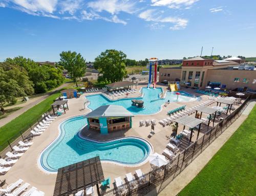 an overhead view of a pool at a resort at Bridges Bay Resort in Arnolds Park