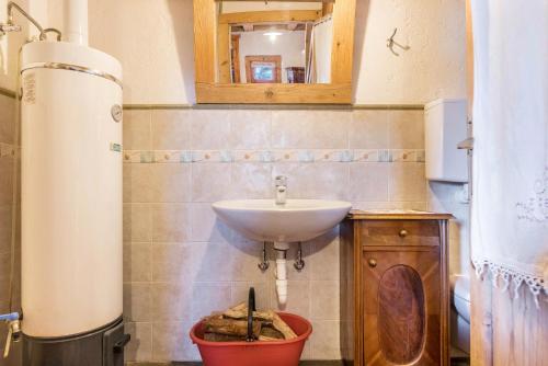 a bathroom with a sink and a mirror at Baita Pizabornè in Groppe de Fora