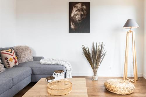 un salon avec un canapé et une table dans l'établissement DORMIR A CLERMONT-FERRAND - Safari, à Clermont-Ferrand