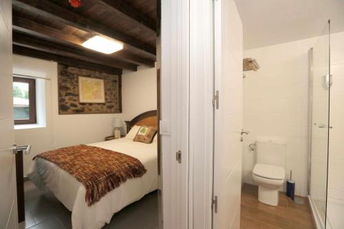 a bedroom with a bed and a toilet at Casa Santa María in Melide