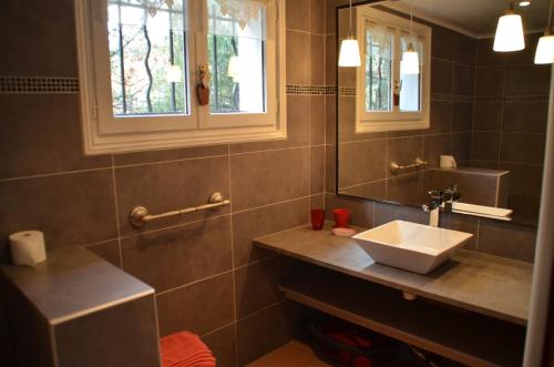 a bathroom with a sink and a mirror at Les Gîtes Les Mayombes in Roquebrune-sur-Argens