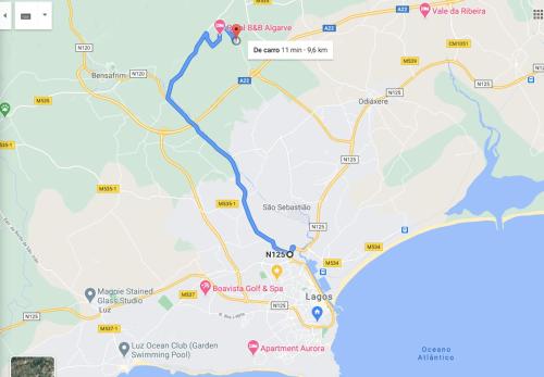 a map showing the route of a bike ride at Villa Alegria - A Private, Cozy Retreat in Nature in Lagos