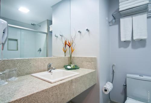 a bathroom with a sink and a toilet at Celi Hotel Aracaju in Aracaju