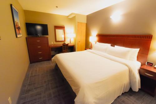 a hotel room with a large bed and a television at Canad Inns Destination Centre Fort Garry in Winnipeg