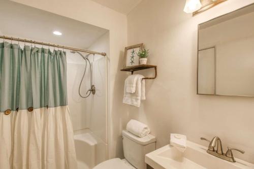 La salle de bains est pourvue de toilettes, d'une douche et d'un lavabo. dans l'établissement Gathering Shore, à Saint Augustine