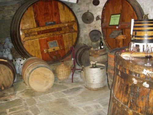 a room with several large wooden barrels in a room at Quinta Da Azenha in Folgosa