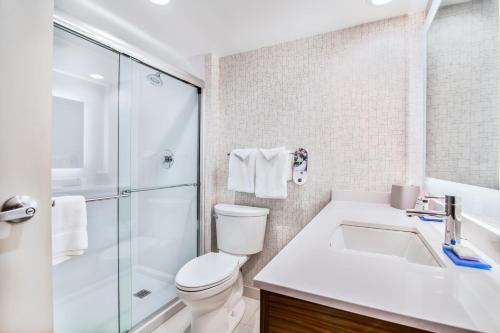 a bathroom with a toilet and a sink and a shower at Holiday Inn Express & Suites Langley by IHG in Langley