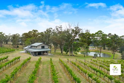 a house in the middle of a vineyard at iyla Estate in Pokolbin