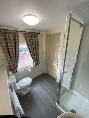 a bathroom with a toilet and a shower at Katch in Northallerton