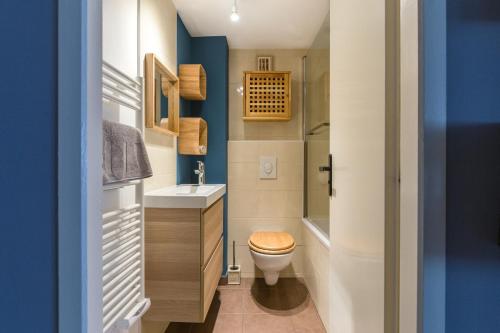 une petite salle de bain avec toilettes et lavabo dans l'établissement Appartements de la Pléiade, à Strasbourg