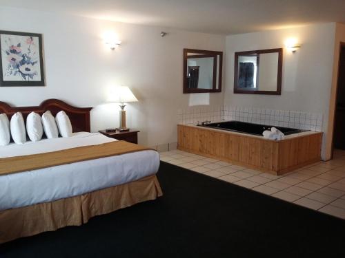 a hotel room with a bed and a tub at Pleasant Moose Lodge in Newberry