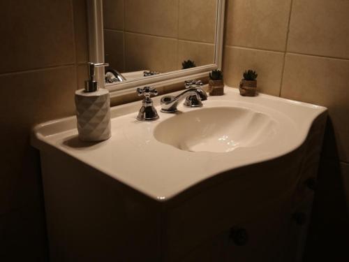 - un lavabo dans la salle de bains avec un distributeur de savon dans l'établissement Posada de Campo Viña Alta, à San Martín