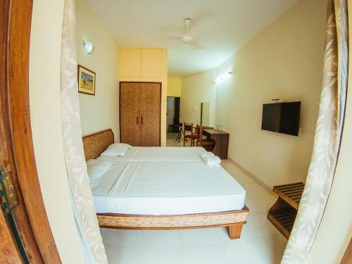a bedroom with a bed and a television in it at Hotel Arcadia in Panaji