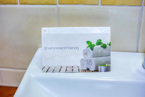 a book sitting on top of a toilet tank with a plant at Hotel Le Torri in Arborea 