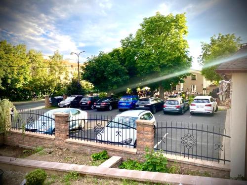 a group of cars parked in a parking lot at Hotel & Restaurant Pod Kaštany in Krupka - Marsov