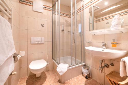 フルプメスにあるブルゲールホフのバスルーム(シャワー、トイレ、シンク付)